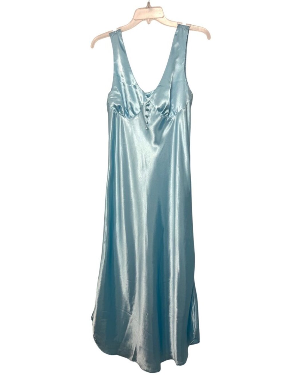 Vintage Kathryn Womens S Aqua Blue Satin Long Nightgown Sleeveless Used
